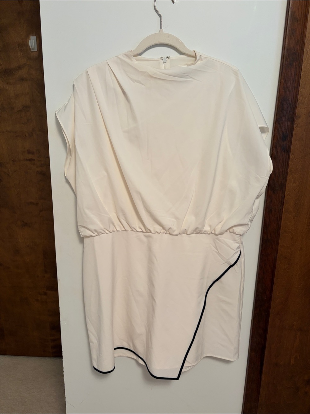 Cream Short-Sleeve Skort/Romper with Black Piping